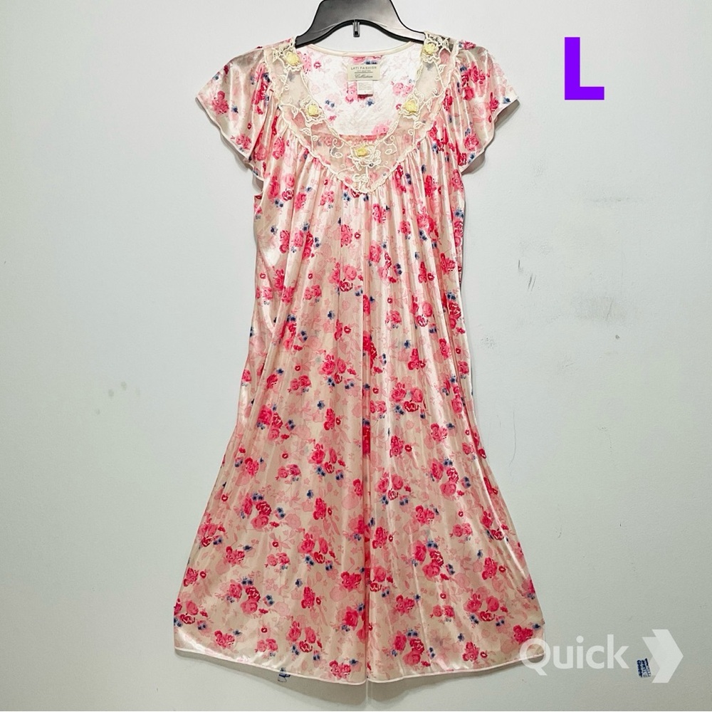 sz L - New Light Pink Floral Cap Sleeve Nightgown #19